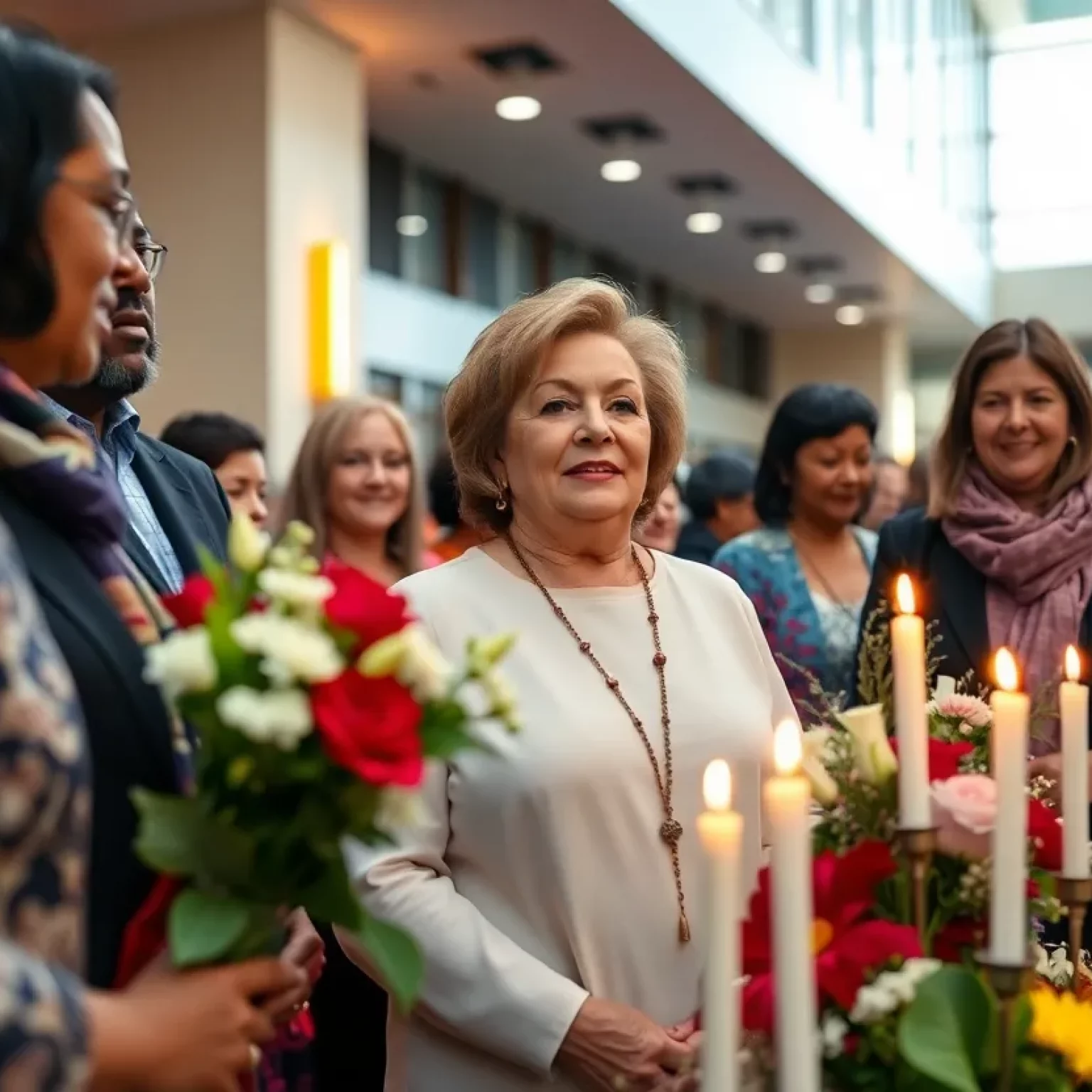 Community members gathering in tribute to a female leader.