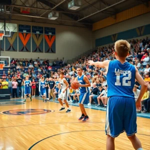 Players from Warren Central and South Warren competing in a basketball game