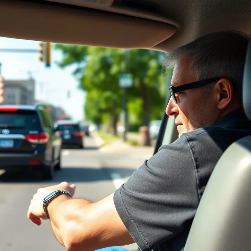 Cautious driver in Bowling Green city streets