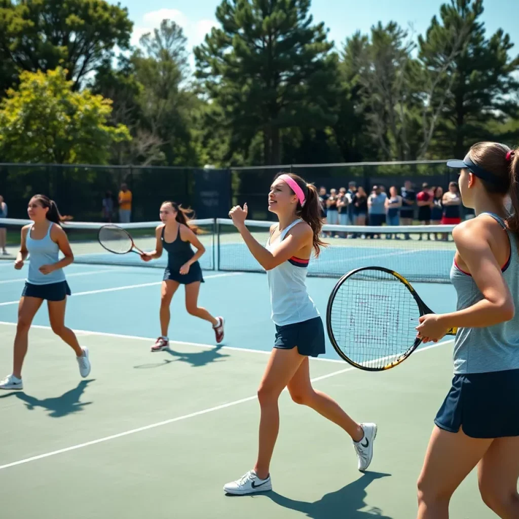 WKU women's tennis team competing during a match