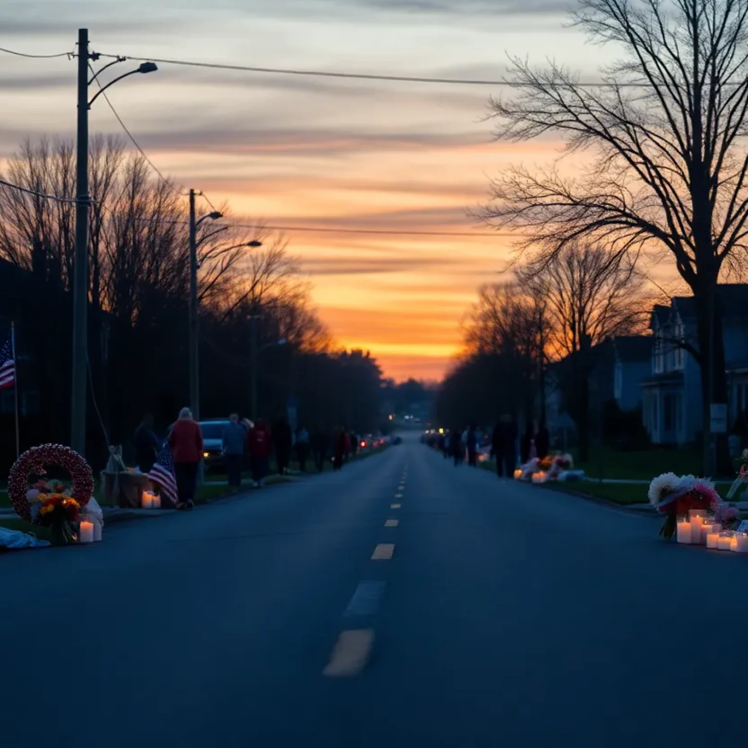 Gathering of community members mourning near a road