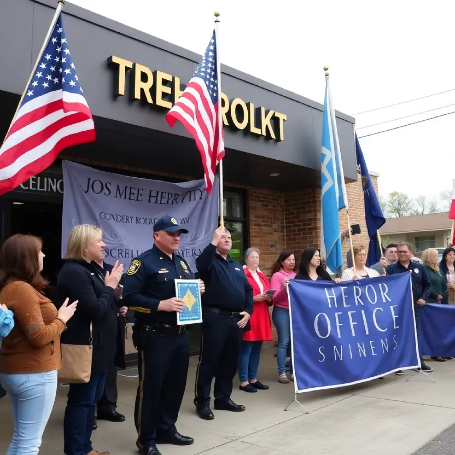 Community members gather to honor Officer Davis outside police headquarters.