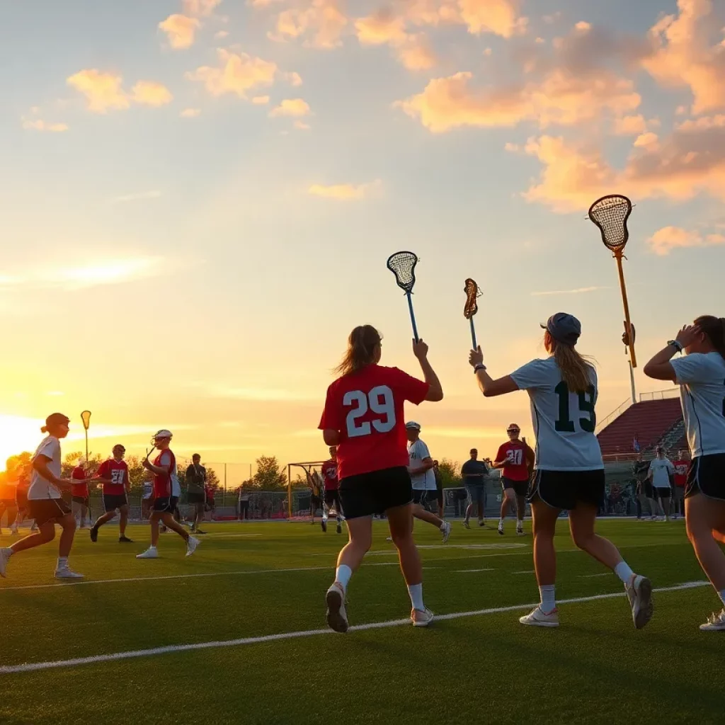 Action shot of high school lacrosse players during a game in Kentucky.