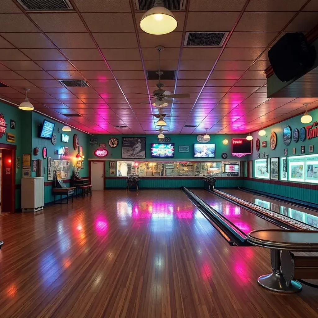 Interior of Marshall Lanes bowling alley filled with nostalgia