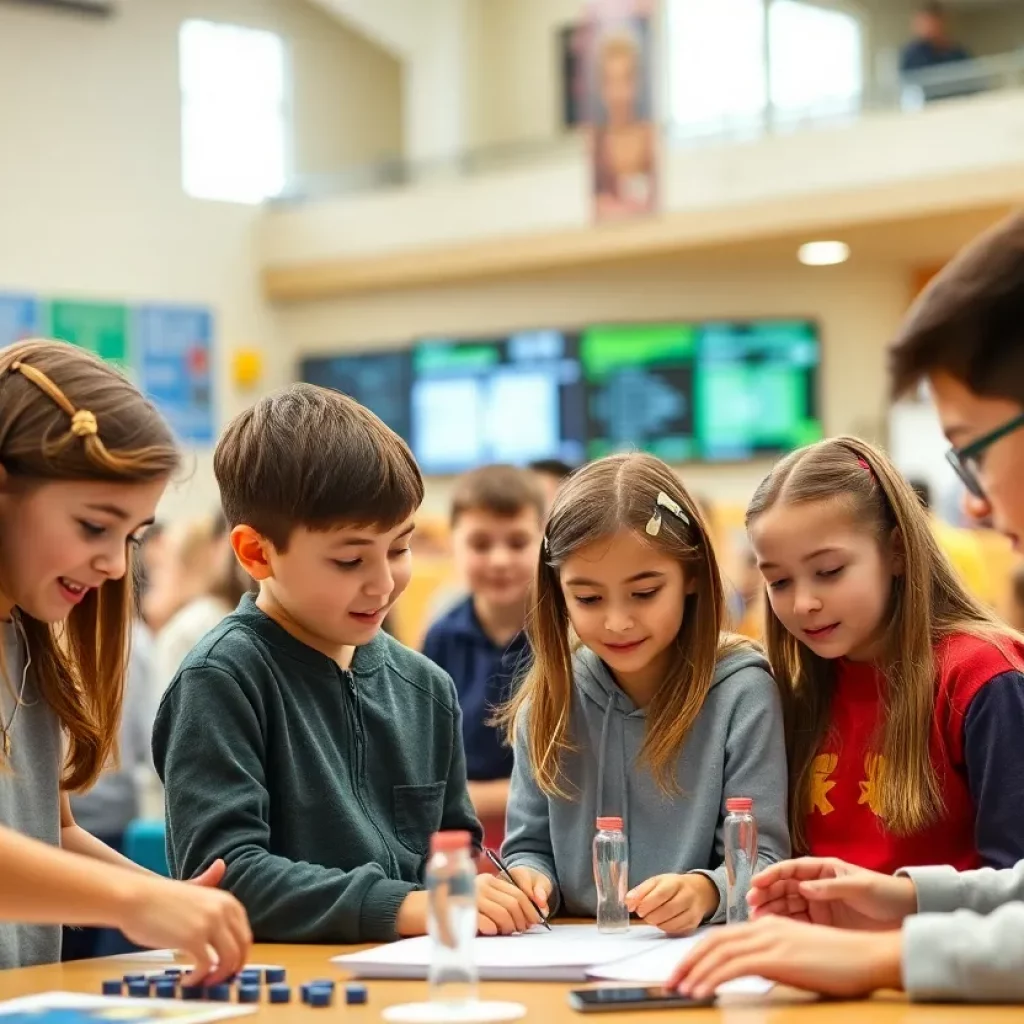 Middle school students engaged in a math competition