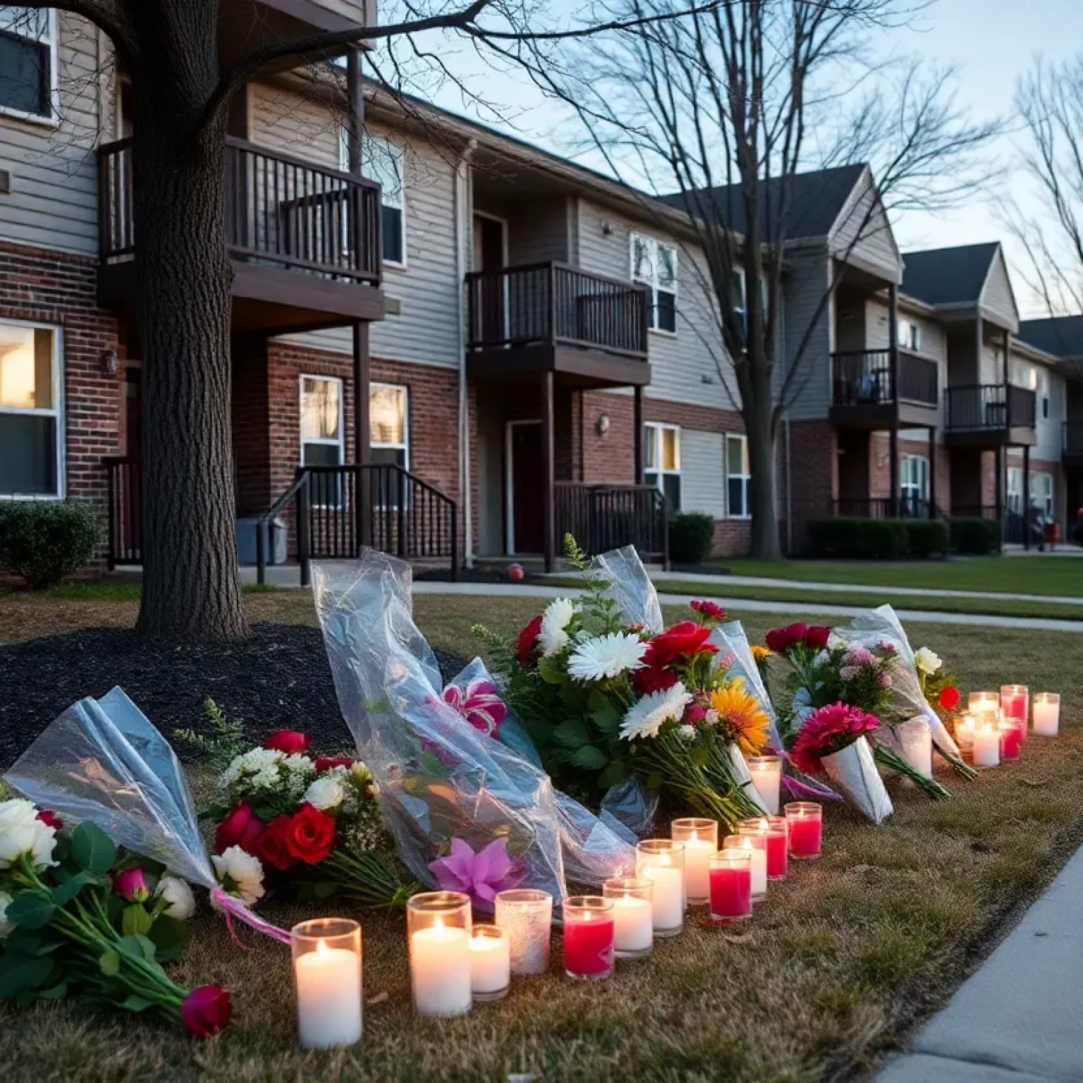 A memorial with flowers for a WKU student in Bowling Green