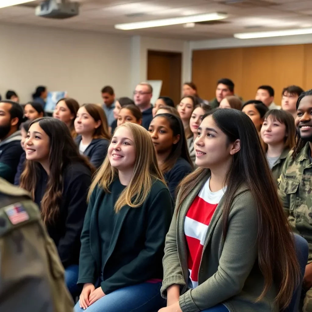 Students listening to Navy officers share career insights