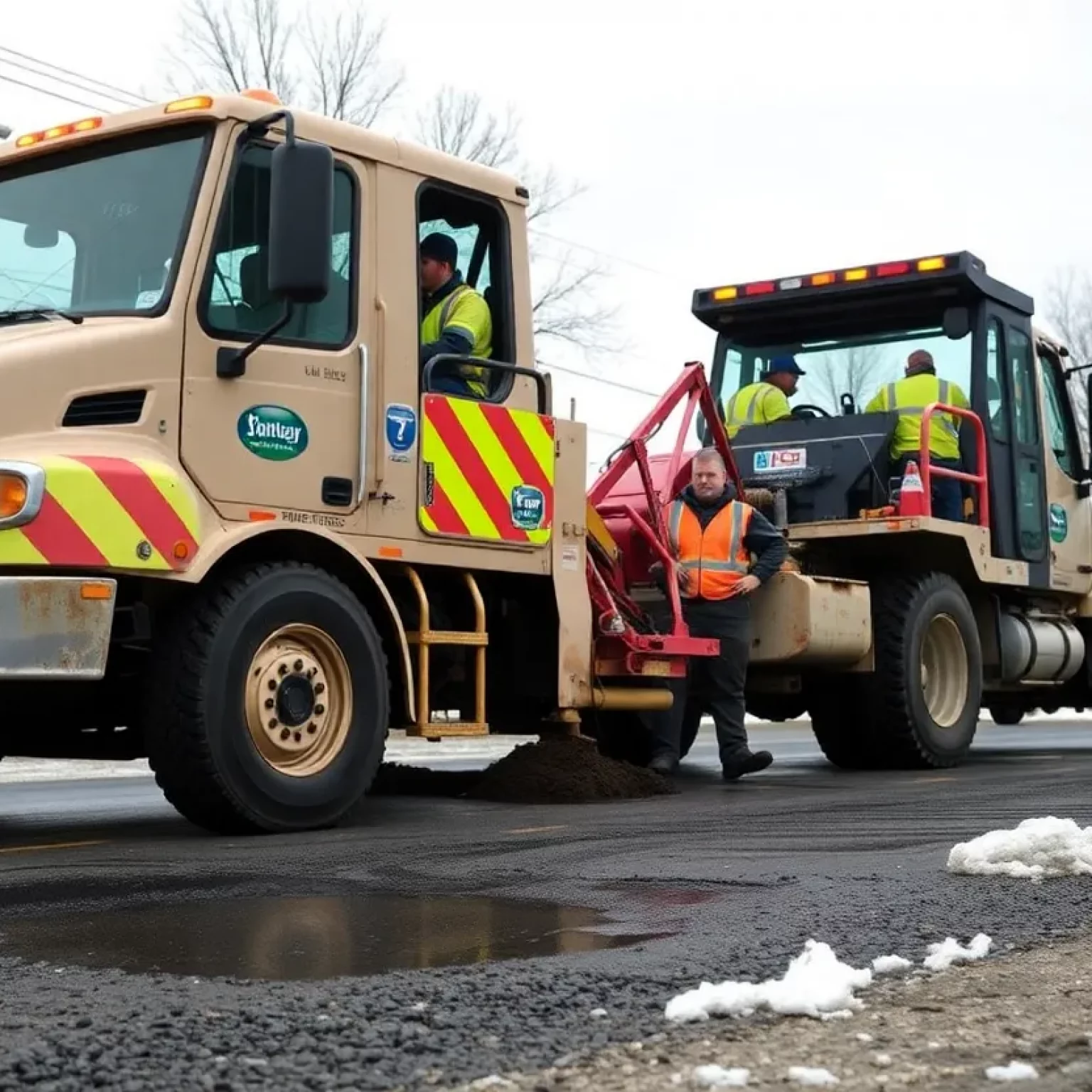 Street crew repairing potholes in Bowling Green amid winter weather