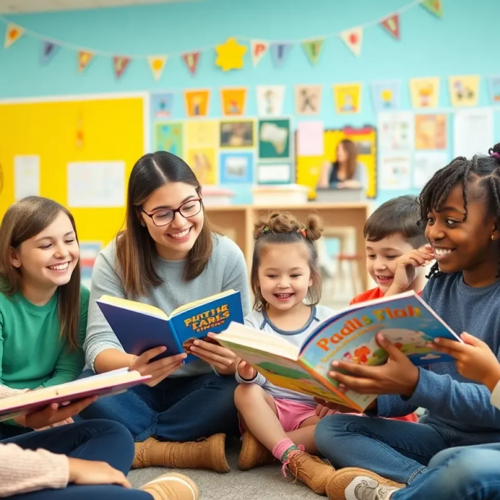 Volunteers engaging with children during Read Across America Day