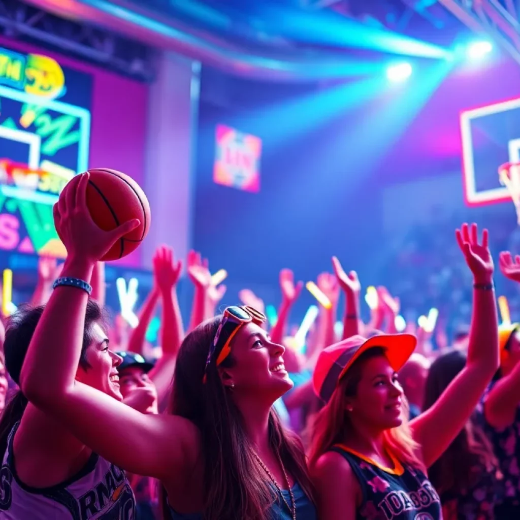 Fans at WKU 80's Night Basketball Game wearing retro outfits