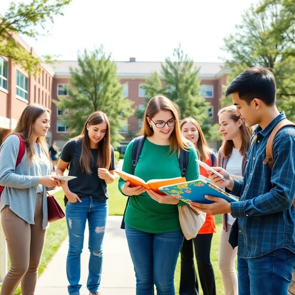 Students celebrating the WKU KCTCS partnership outside on campus.